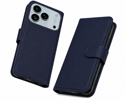Luxury Navy iPhone 17 Pro Max Case, Leather Wallet Phone Cover, 9 Card Wallet, Durable Mobile Cover, Anti Scratch Case