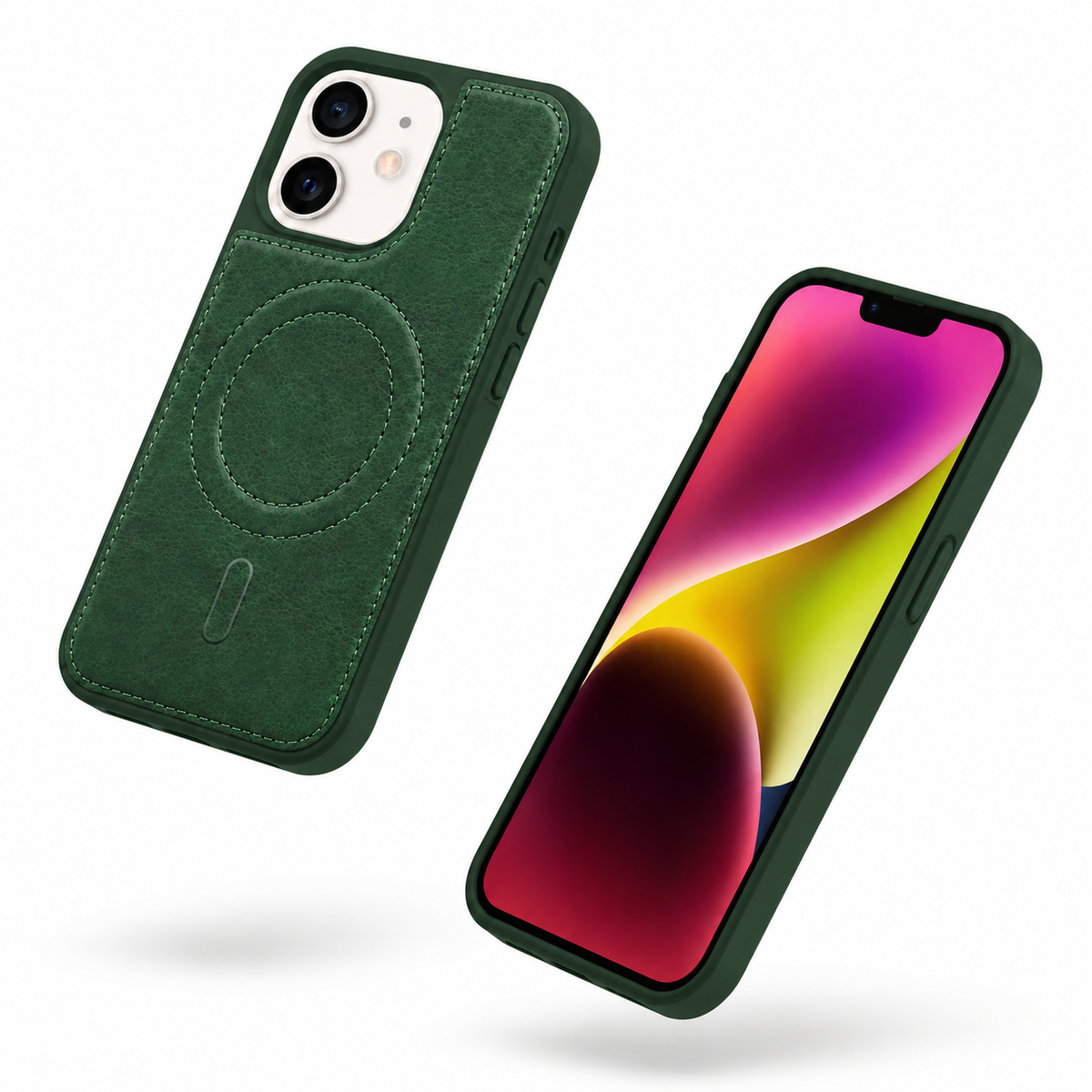 Green mobile cover with raised camera protection for iPhone 12