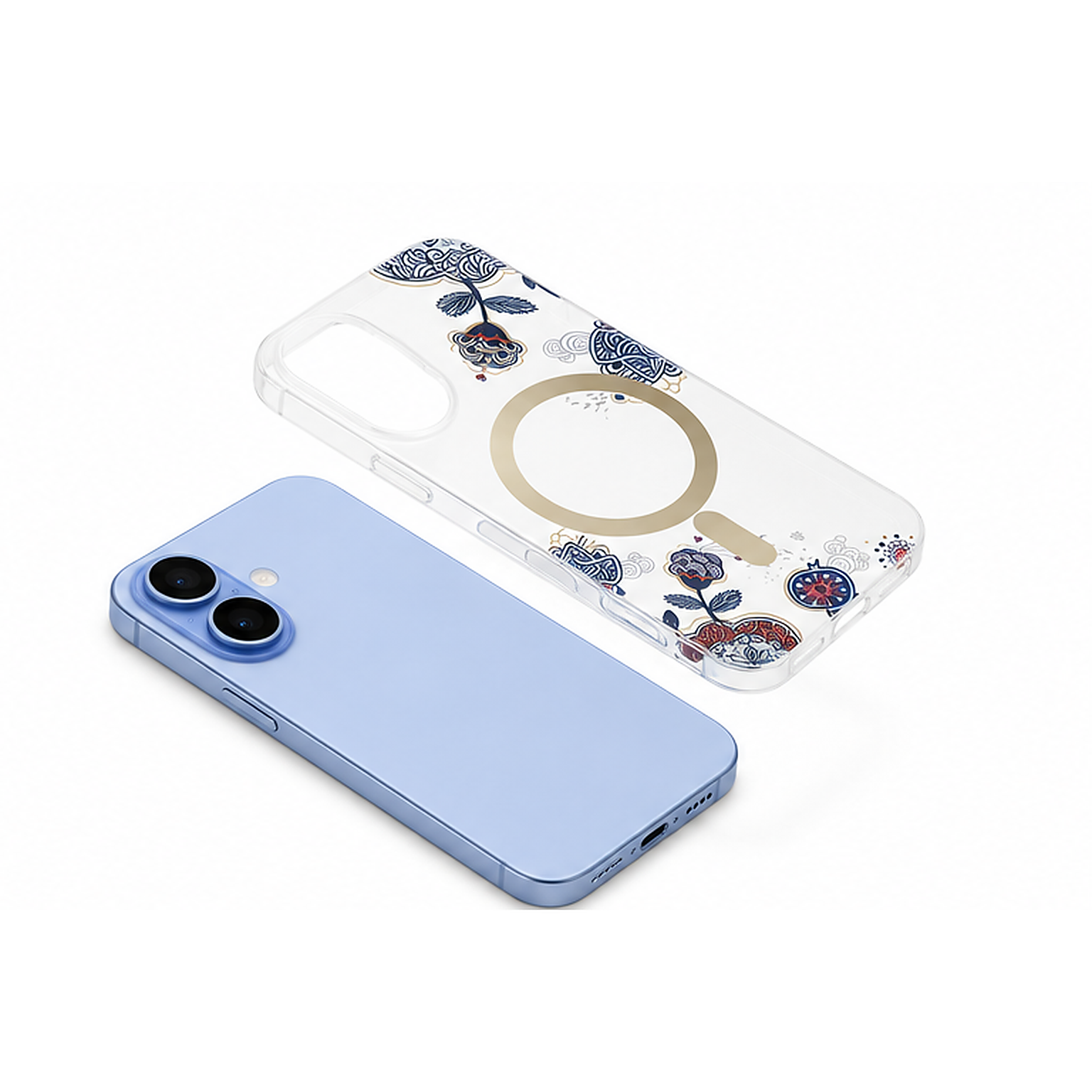 Blue Floral MagSafe Phone Case for Apple iPhone 17 – Slim Shockproof Mobile Cover
