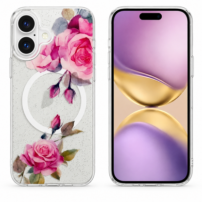 Rose Gold Flower MagSafe Case for Apple iPhone 16 Floral Protective Phone Cover
