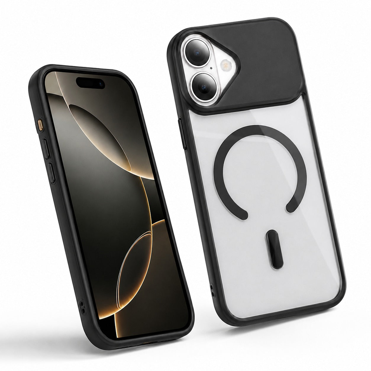 Slim MagSafe Phone Case, Protective Smartphone Case, Impact Resistant Phone Cover, Crystal Clear Case, Black iPhone 16 Cover
