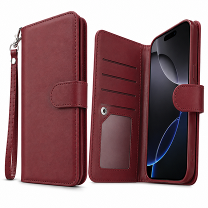 Apple iPhone 17 wine wallet phone case with nine card slots