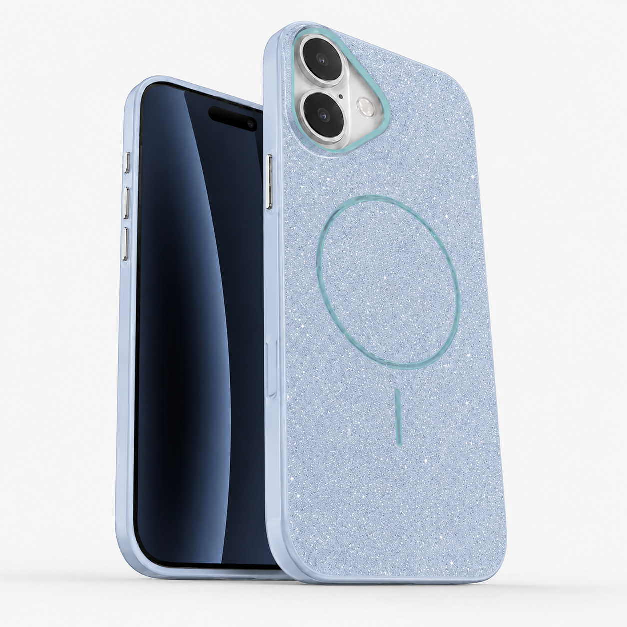 Apple iPhone 16 Light Blue Glitter Case with MagSafe Compatible Protective Cover