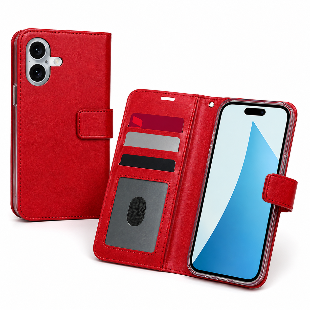 MagSafe compatible iPhone 16 wallet cover with raised camera protection