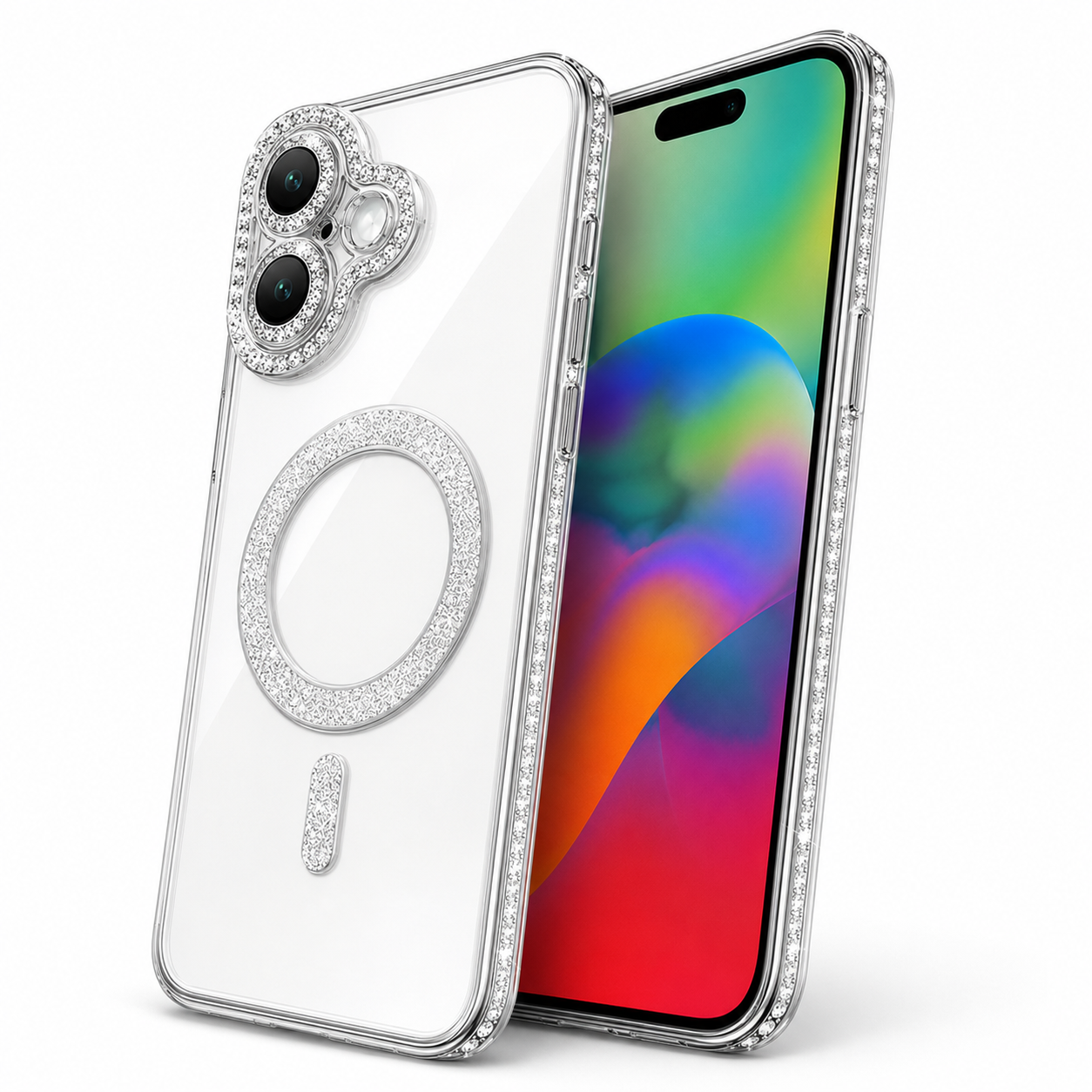 Premium Electroplated Phone Case for iPhone 17 with Silver Glitter Camera Ring Protection