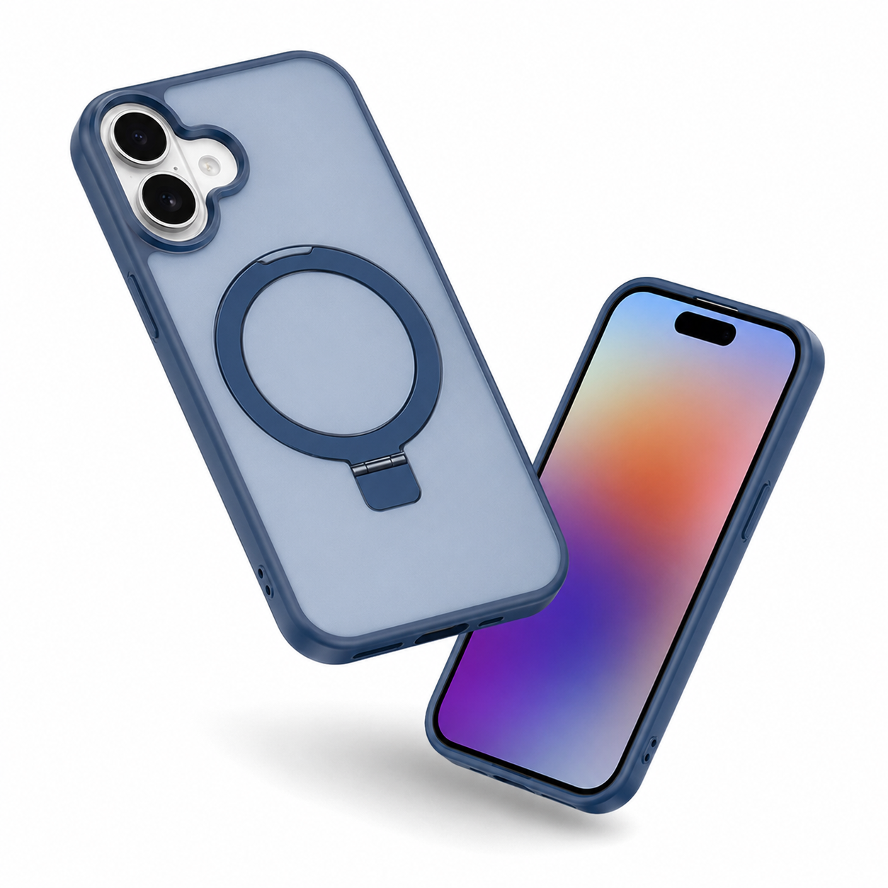 Blue rugged phone cover for iPhone 17 with raised camera protection