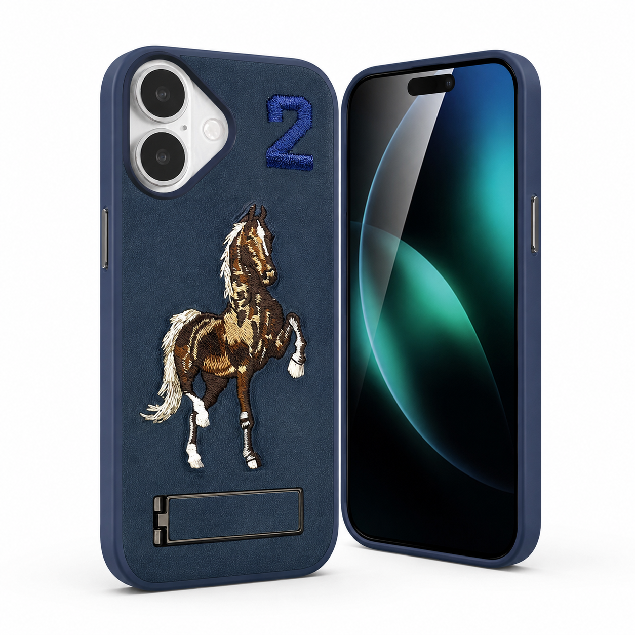 Blue Kickstand Case for Apple iPhone 16, Durable Smartphone Cover, Scratch Resistant Mobile Case, Luxury Phone Cover