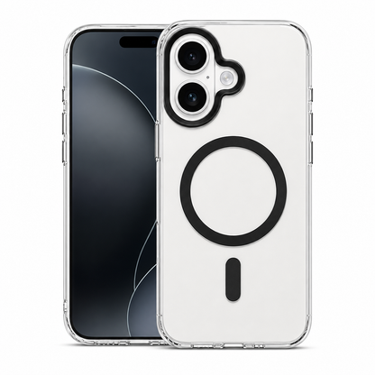 Black MagSafe Spectra Case for Apple iPhone 16 with crystal clear protective phone case and MagSafe magnetic ring