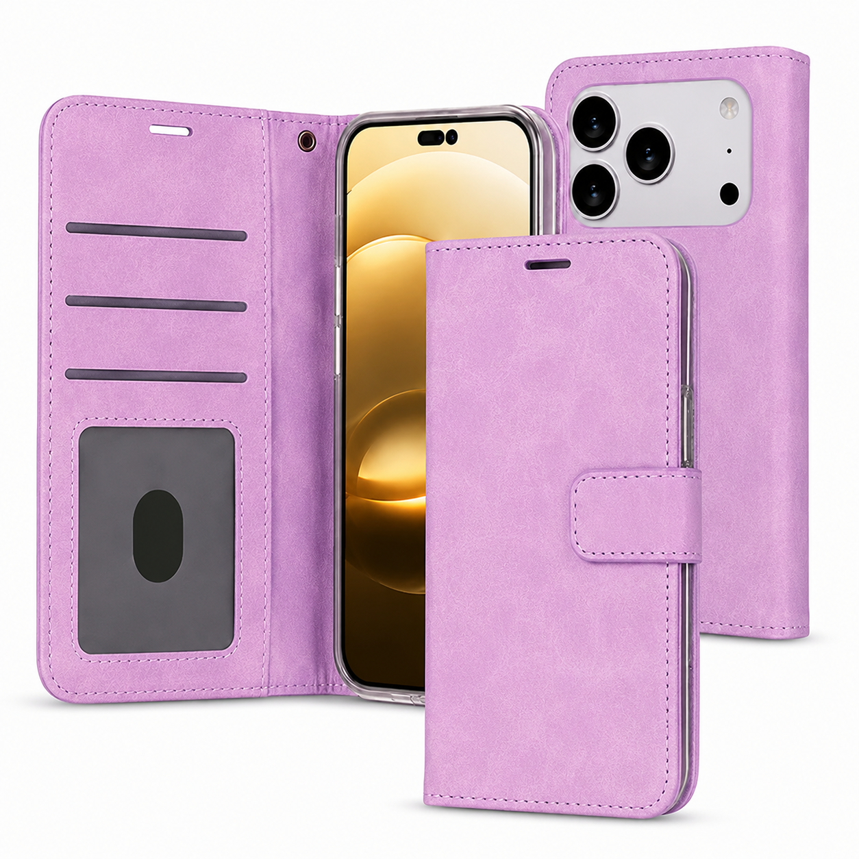 Premium Purple Leather Folio Wallet Case for Apple iPhone 17 Pro Max Protective Phone Cover