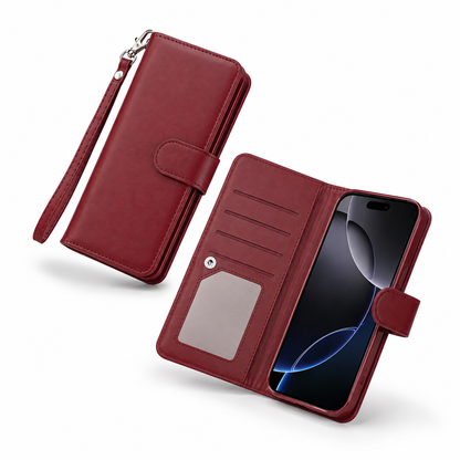 Detachable bifold card holder case for iPhone 17 in wine