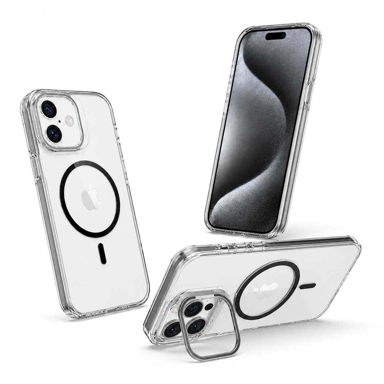 Premium MagSafe Phone Case for Apple iPhone 17 Crystal Clear Mobile Cover with Stand
