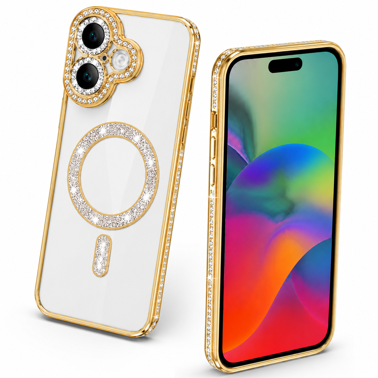 Premium Electroplated Phone Case for iPhone 17 with Gold Glitter Camera Ring Protection