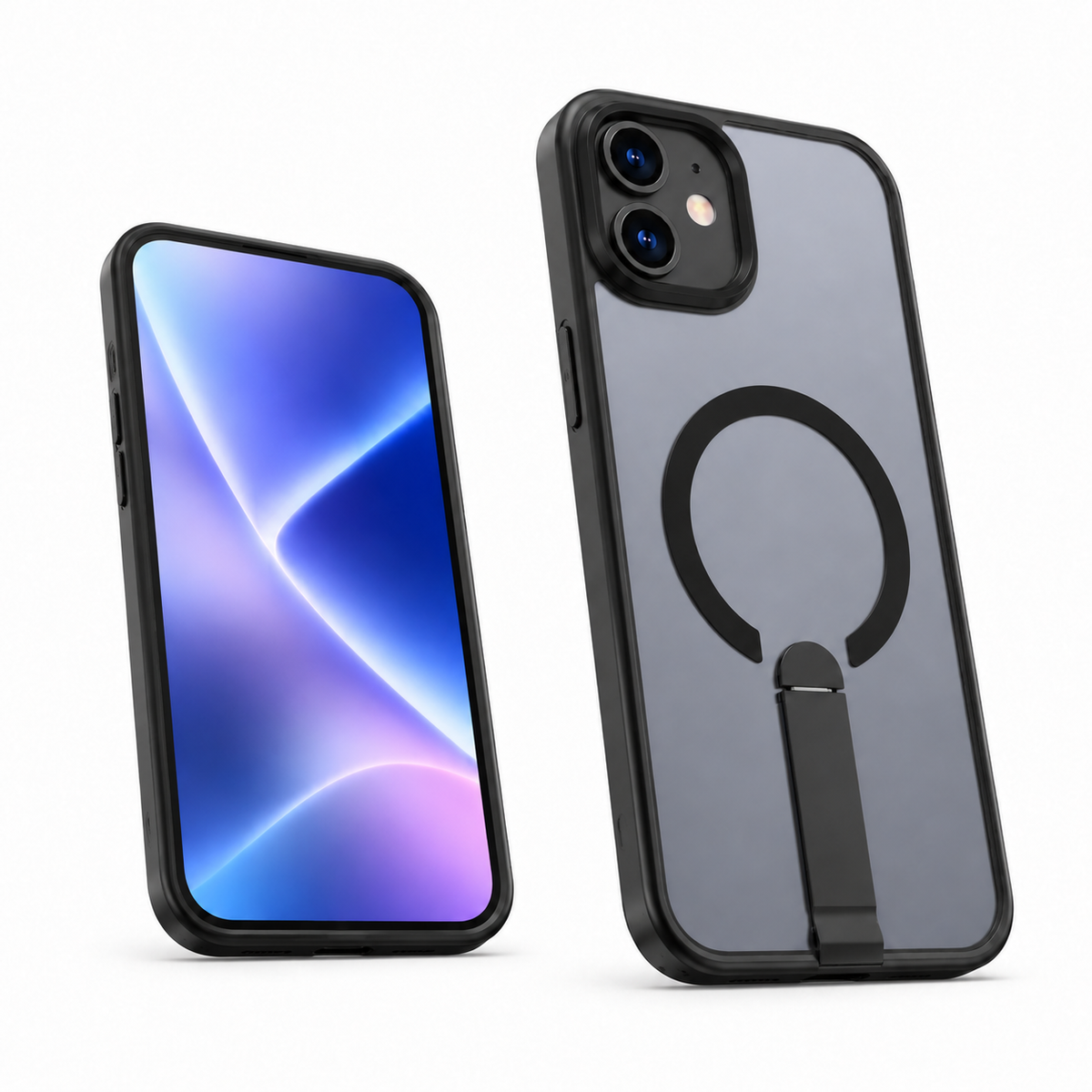 Black shockproof iStand case for Apple iPhone 12 Pro 6.1 inch