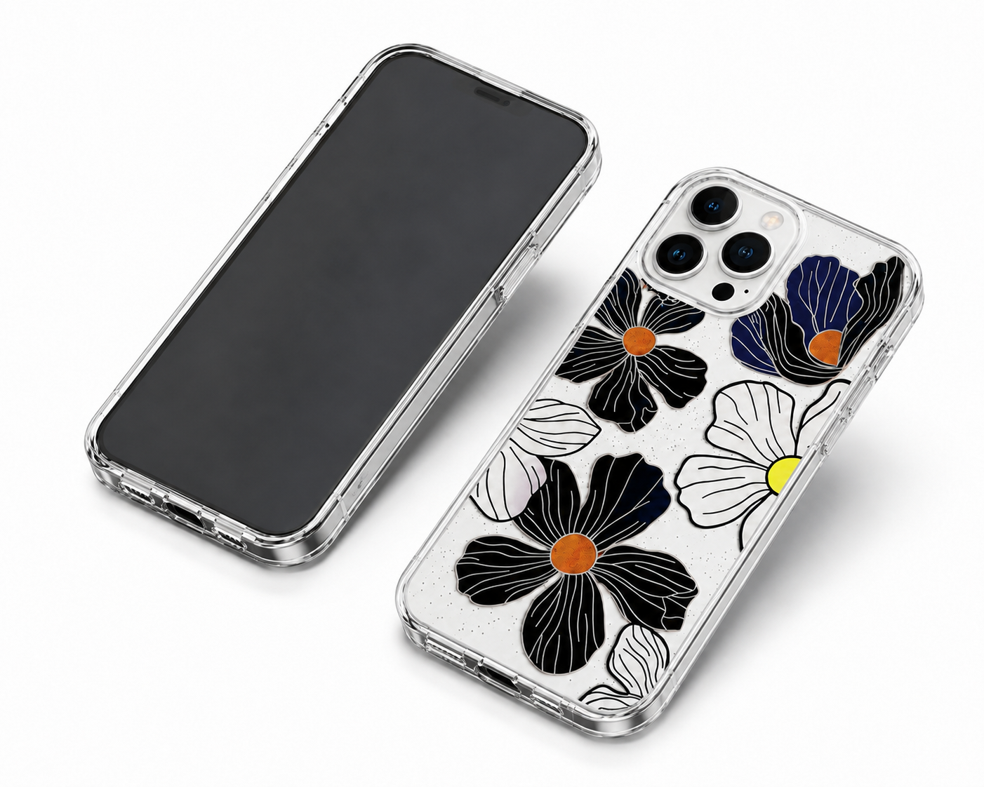 Designer black floral mobile cover with raised camera protection for iPhone 12