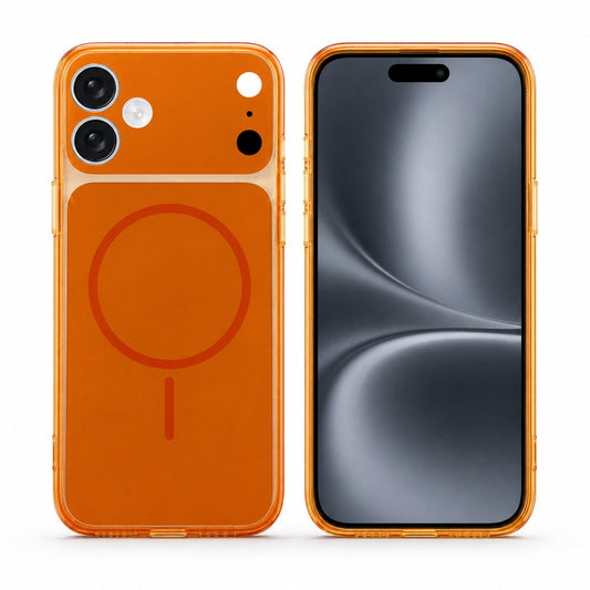 Orange MagSafe iPhone 16 Case, Transparent Phone Cover, Shockproof Protective Case, MagSafe Compatible Case