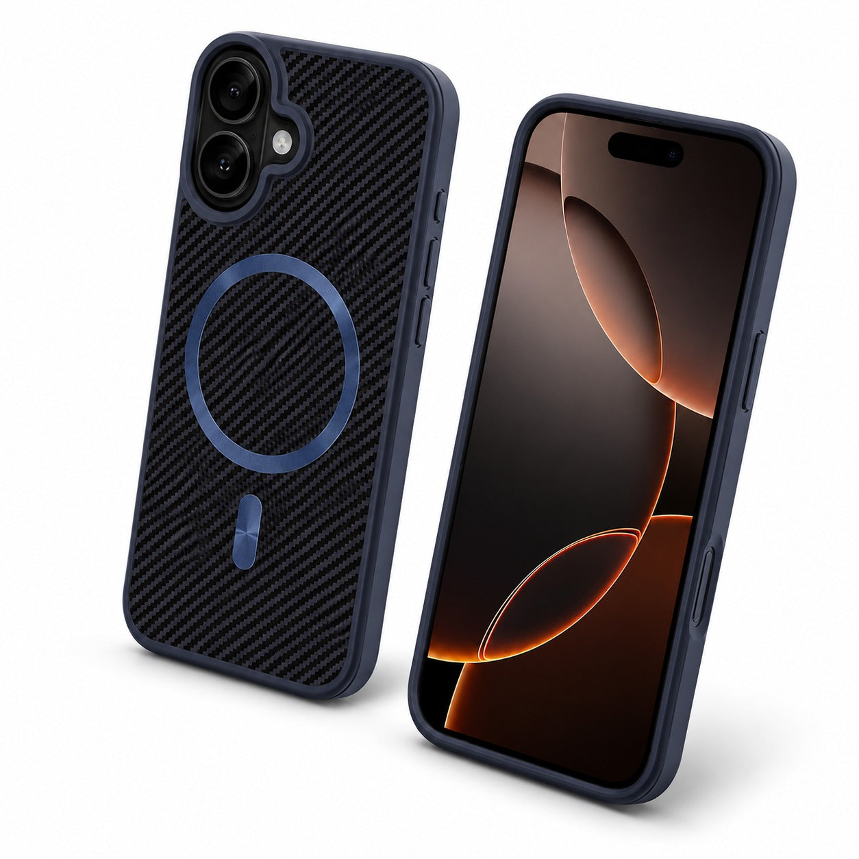 Blue Carbon Fiber Phone Case, Impact Resistant Mobile Cover, MagSafe Magnetic Case, Designer iPhone 17 Case
