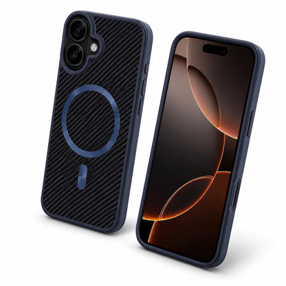 Blue Carbon Fiber Phone Case, Impact Resistant Mobile Cover, MagSafe Magnetic Case, Designer iPhone 17 Case
