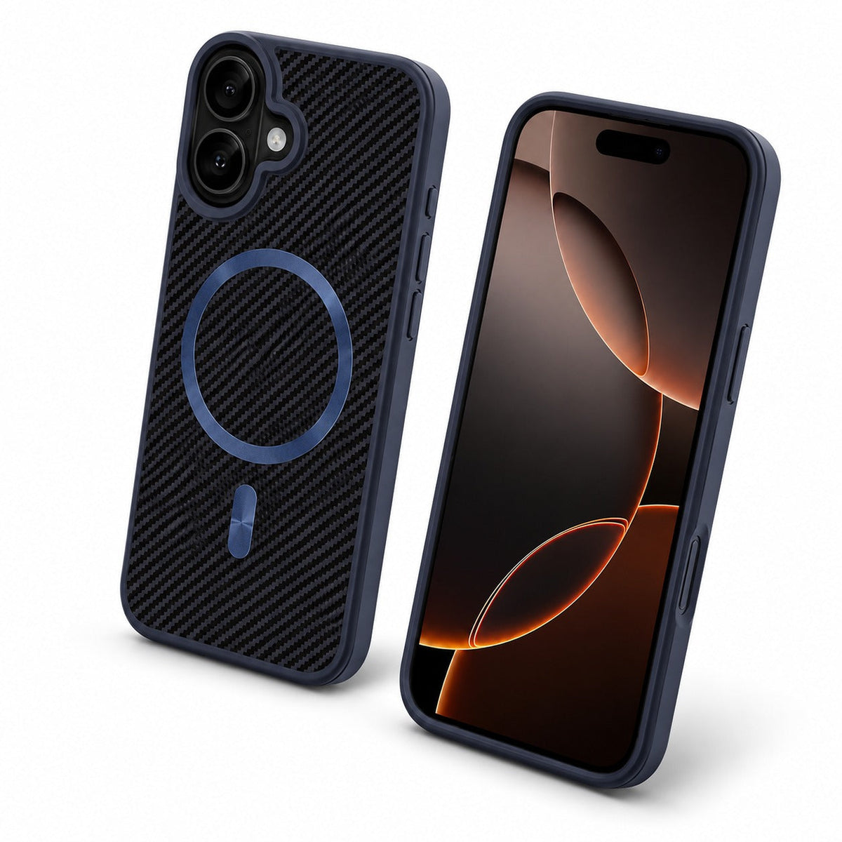 Blue Carbon Fiber Phone Case, Impact Resistant Mobile Cover, MagSafe Magnetic Case, Designer iPhone 16 Case
