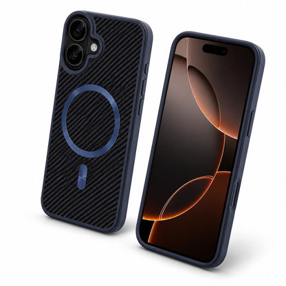 Blue Carbon Fiber Phone Case, Impact Resistant Mobile Cover, MagSafe Magnetic Case, Designer iPhone 16 Case

