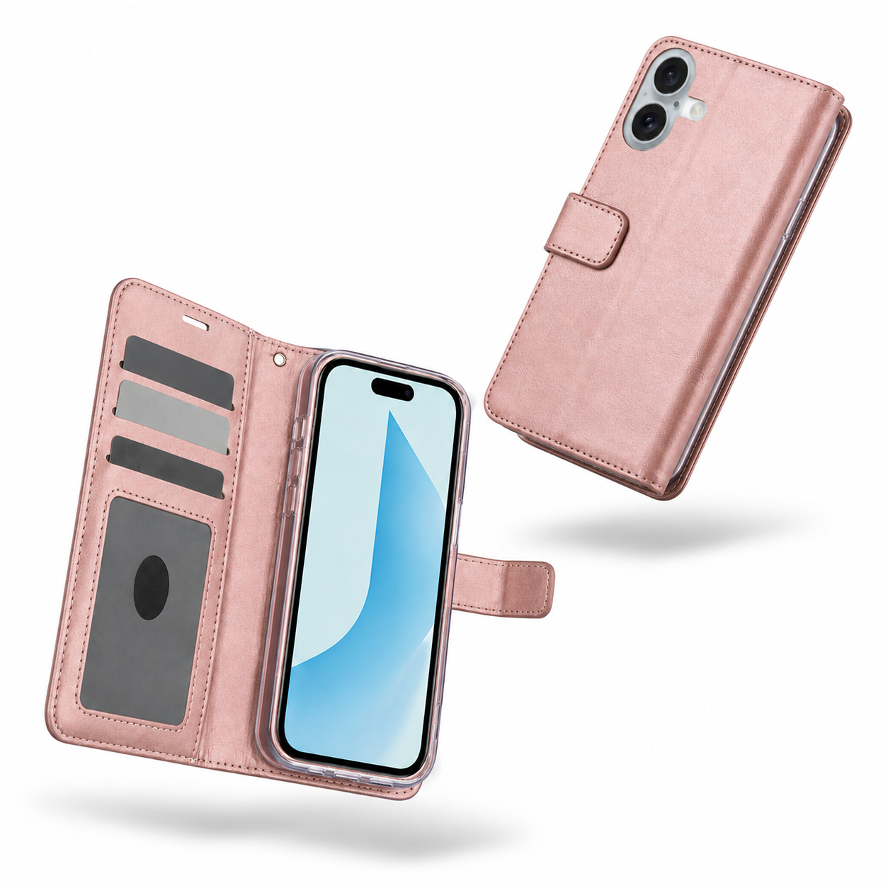 Premium rose gold leather-style card holder case for Apple iPhone 17