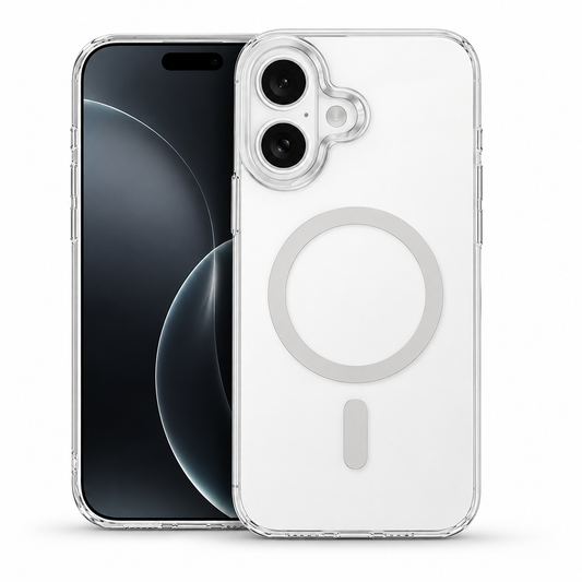 White MagSafe Spectra Case for Apple iPhone 16 with crystal clear protective phone case and MagSafe magnetic ring