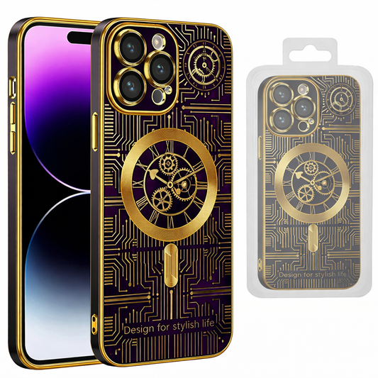 MagSafe Compatible Phone Case – purple Clock Mechanism Board MagSafe Slim Protective Cover with Wireless Charging Compatibility