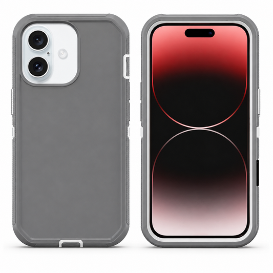 Grey triple protection case for Apple iPhone 17 back view