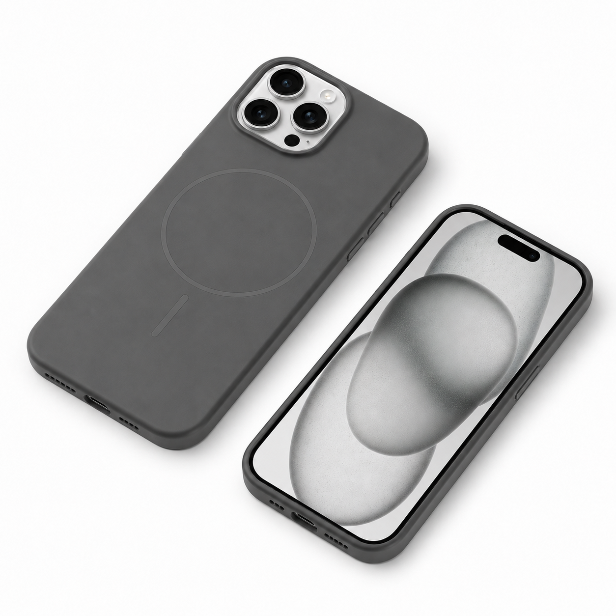 Grey silicone mobile cover with raised camera protection for iPhone 12