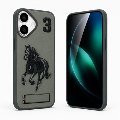 Grey Kickstand Phone Case for Apple iPhone 16, Durable Mobile Cover, Scratch Resistant Case, Luxury Phone Case