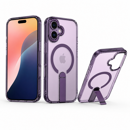 Purple MagSafe iStand Case for Apple iPhone 16, Shockproof Phone Case, Protective Mobile Cover, Kickstand Phone Case