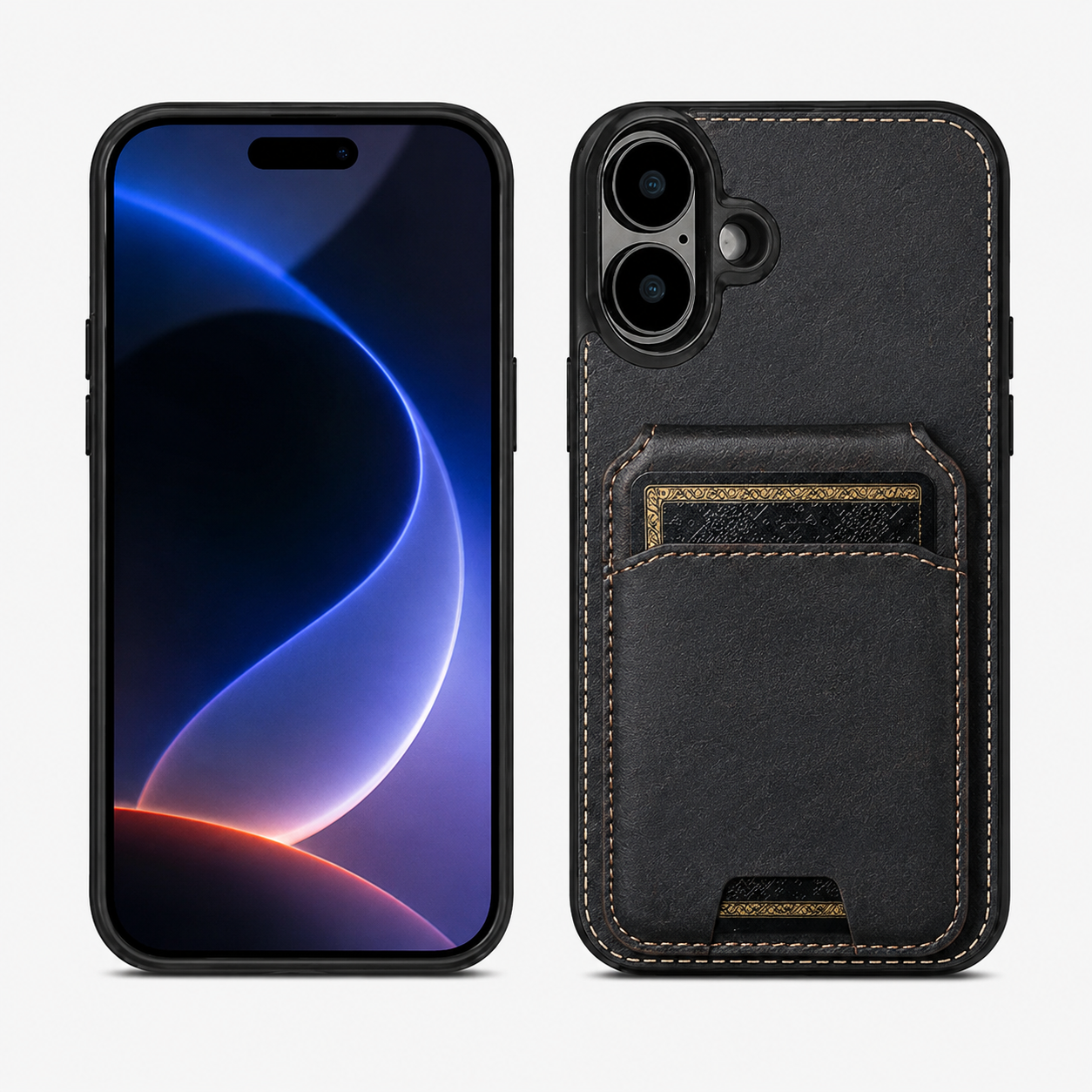 Black Stealth Wallet Case for Apple iPhone 16 Leather MagSafe Card Holder Protective Phone Case