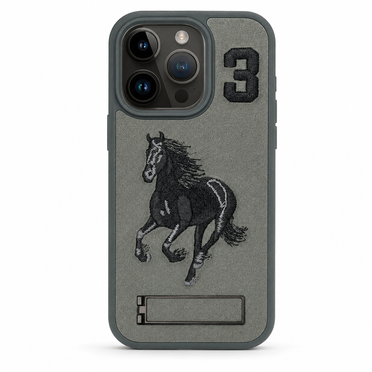 Grey horse design stand case for Apple iPhone 12 / 12 Pro