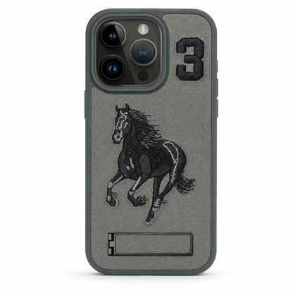 Grey horse design stand case for Apple iPhone 12 / 12 Pro