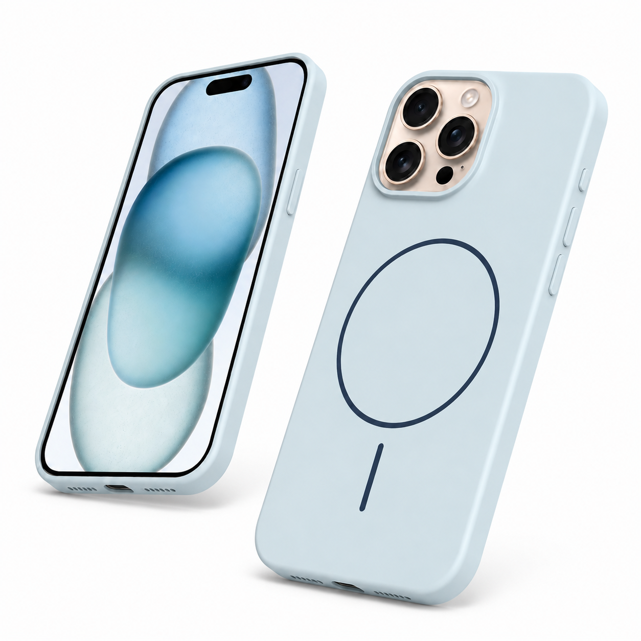 Sky blue silicone mobile cover with raised camera protection for iPhone 12
