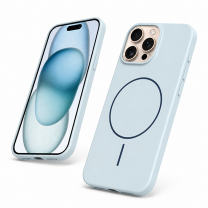 Sky blue silicone mobile cover with raised camera protection for iPhone 12