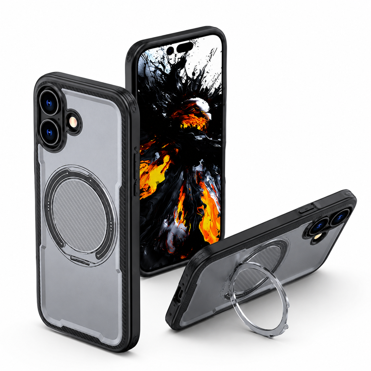 Grey MagSafe iPhone 17 Case premium smoke transparent mobile cover with kickstand