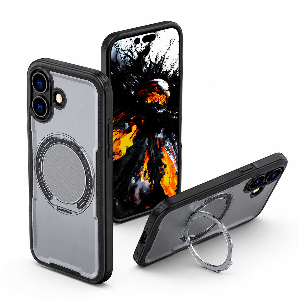 Grey MagSafe iPhone 16 Case premium smoke transparent mobile cover with kickstand