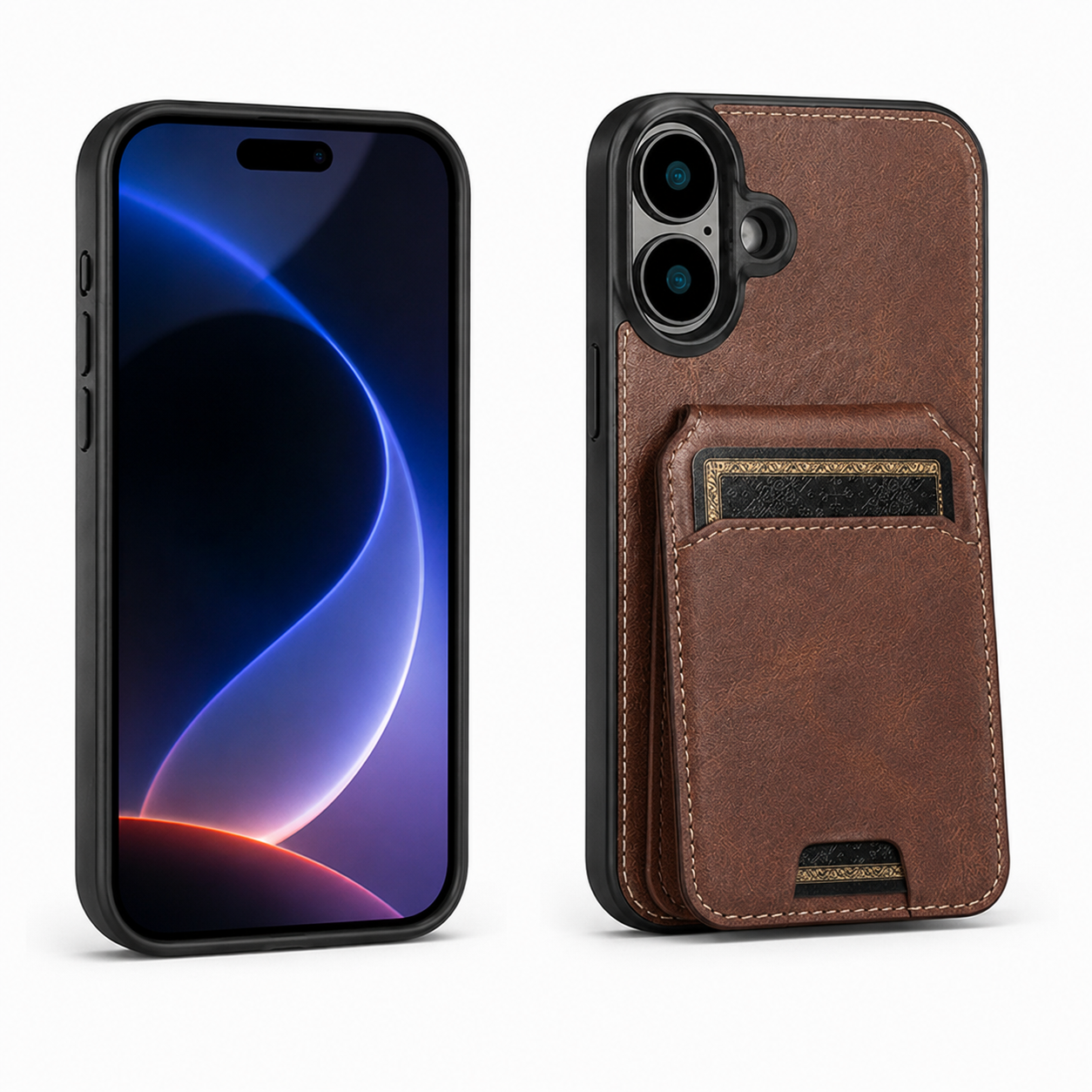 Brown Stealth Wallet Case for Apple iPhone 16 Leather MagSafe Card Holder Protective Phone Case