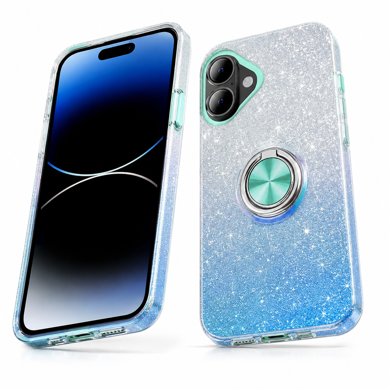 Blue silver iPhone 17 protective kickstand phone cover