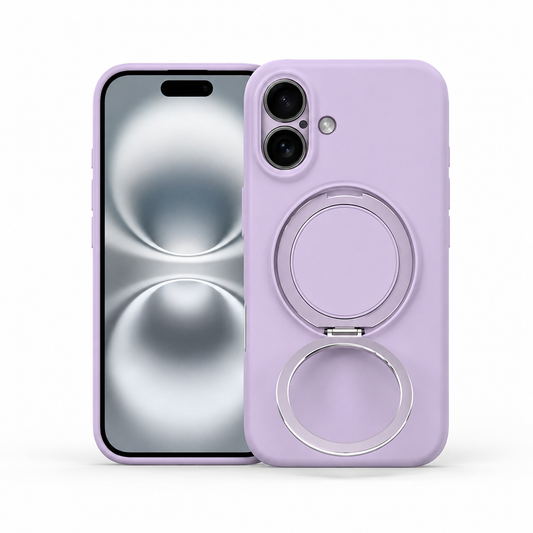 MagSafe Silicone Ring Stand Case for Apple iPhone 17 – Purple, iPhone 17 Case, MagSafe Case, Silicone Phone Case, Shockproof Phone Cover, Protective Mobile Cover