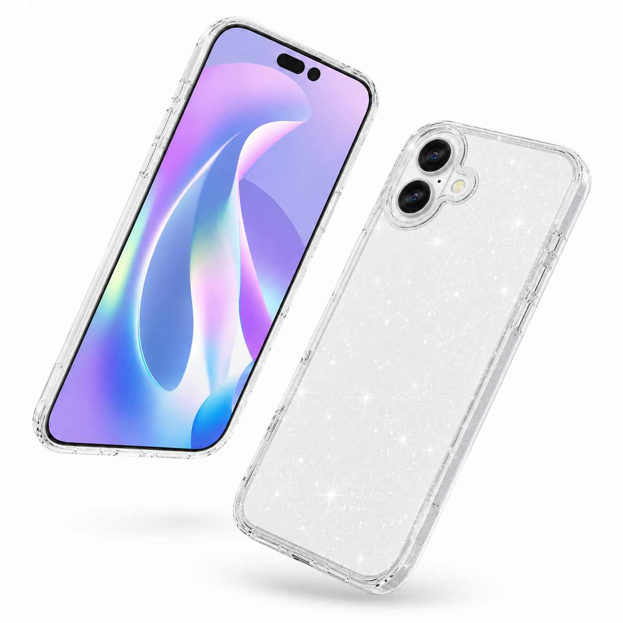 Transparent sparkle armor phone cover with raised camera protection