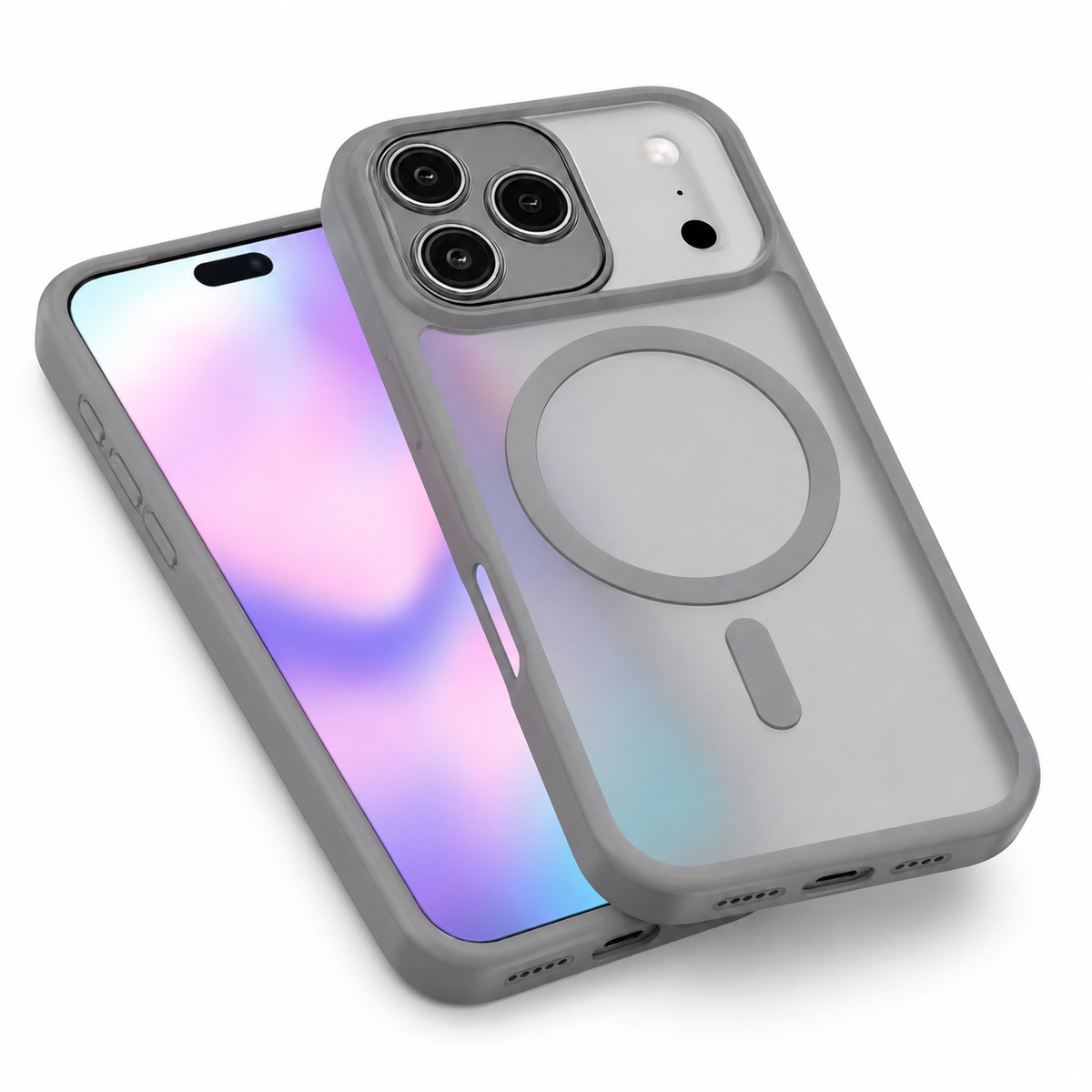 Grey iPhone 18 Pro Max Case, Matt Rubberized MagSafe Case, Protective Phone Cover.