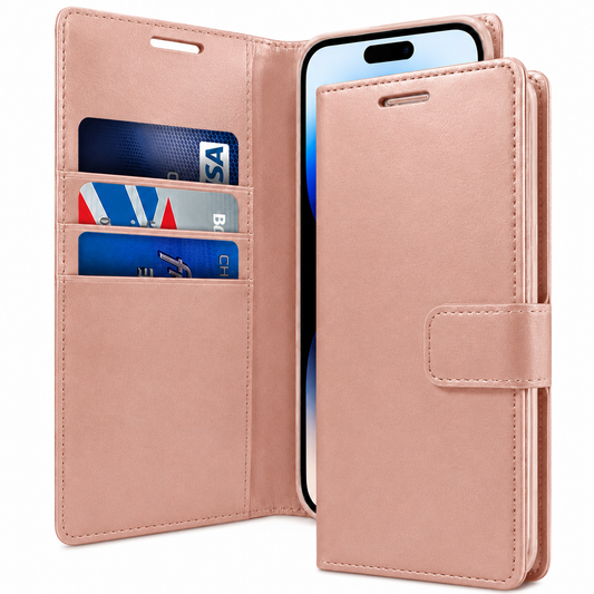 BlueMoon Diary Wallet Flip Case for Apple iPhone 17 Pro Max Rose Gold Leather Phone Case