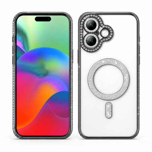 Black Glitter MagSafe Case for Apple iPhone 17 with Transparent Protective Back Cover