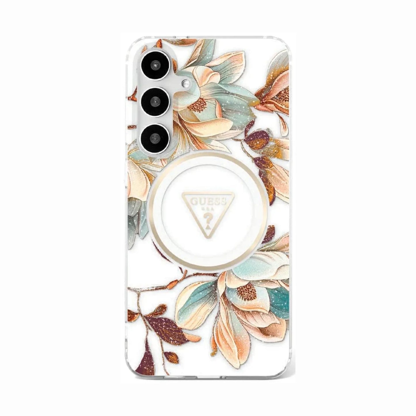 Guess HC Magsafe IML Metal Glitter Flowers Triangle