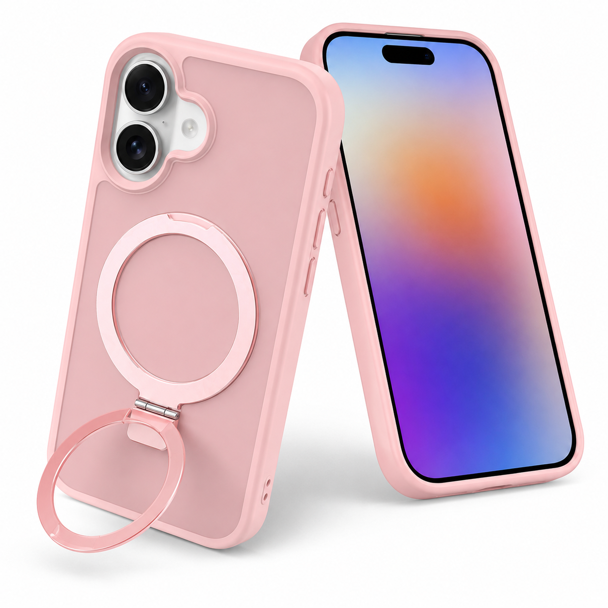 iPhone 17 pink protective phone case with transparent magnetic ring design