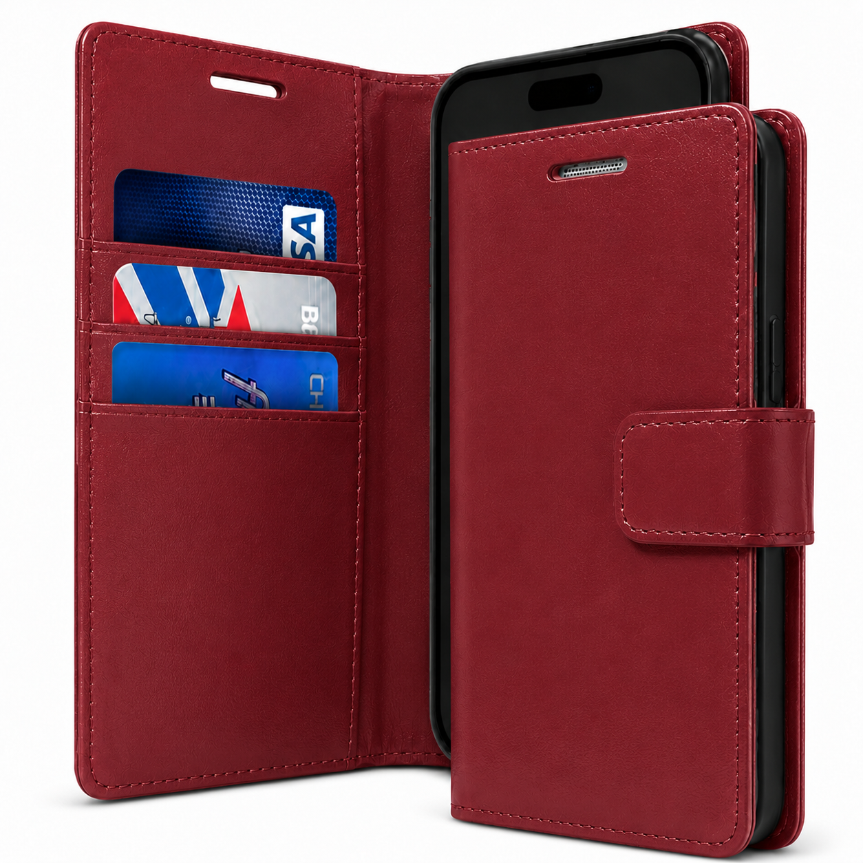 BlueMoon Diary Wallet Case for Apple iPhone 17 Pro Max Wine Leather Flip Folio Phone Case
