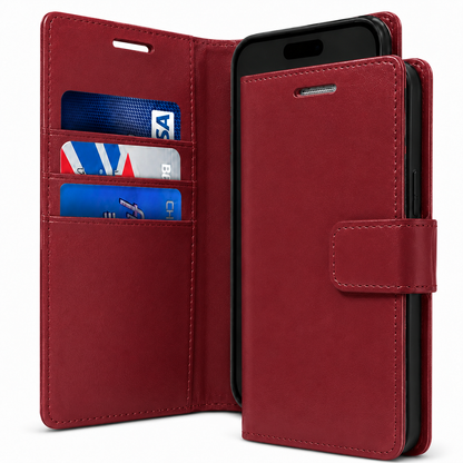 BlueMoon Diary Wallet Case for Apple iPhone 17 Pro Max Wine Leather Flip Folio Phone Case