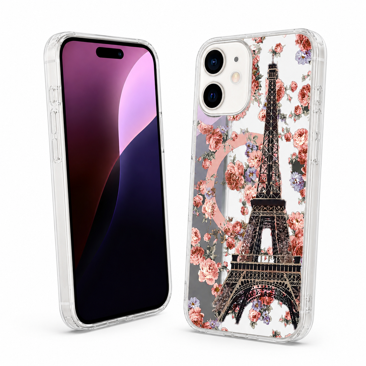 Paris floral mobile cover with raised camera protection for iPhone 12