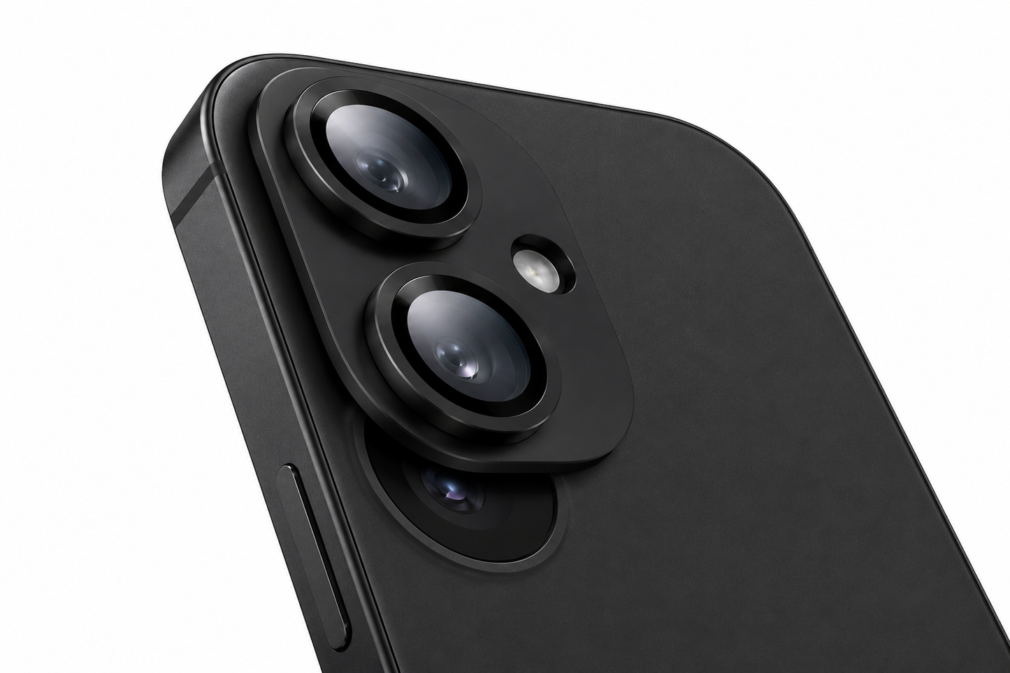 Black metal camera lens protector for Apple iPhone 17 rear view